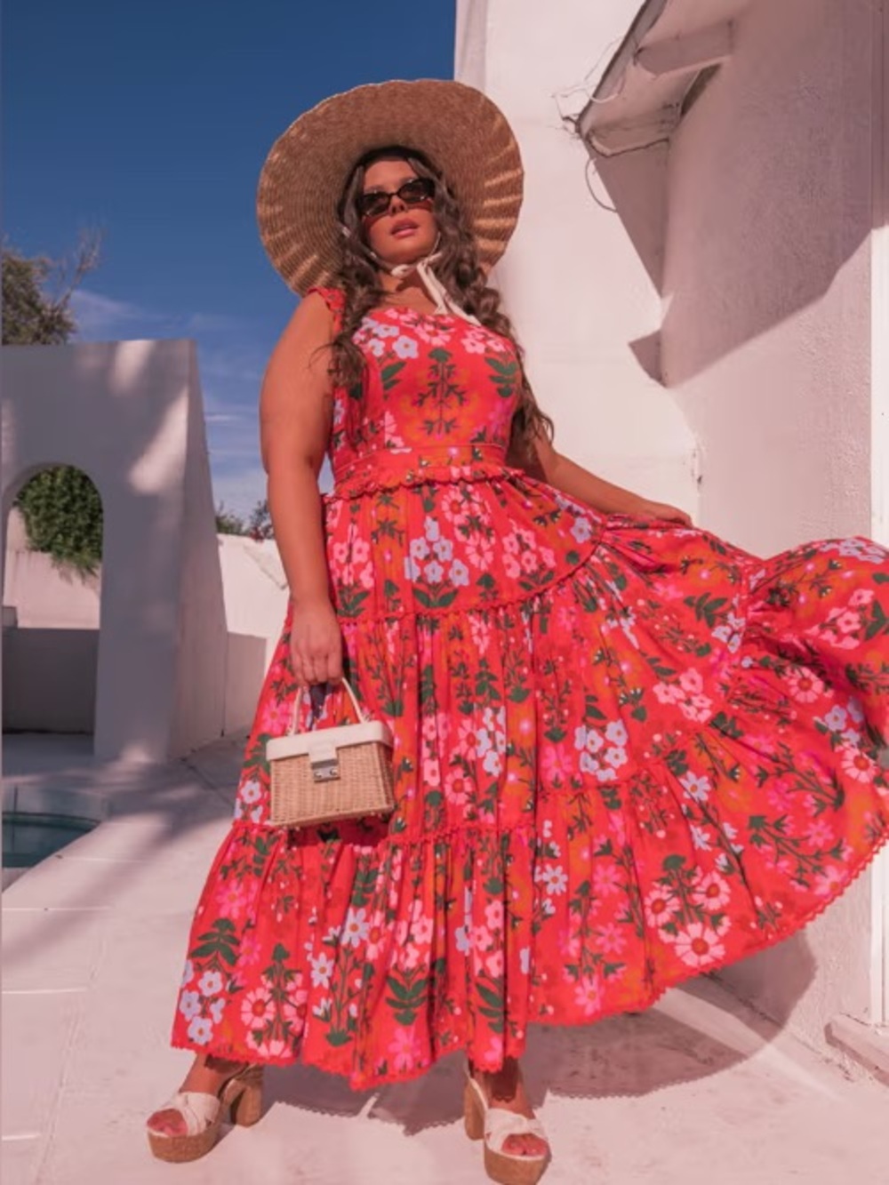JessaKae Coral and Pink Tiered Floral Sundress